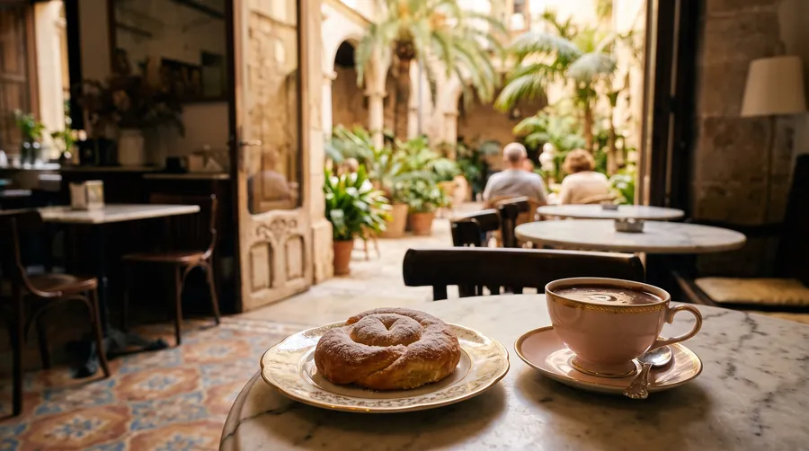 Mallorca: Patios de Palma, gató de almendra, chocolate caliente